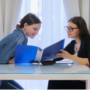 Teenage girl with female private teacher